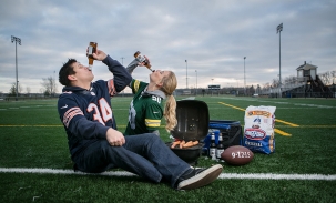 Jessica and aaron tailgating engagement session football field