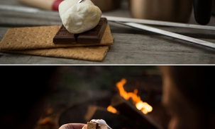 engagement ring in smores at campfire engagement